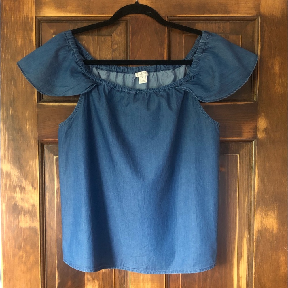 J. Crew Chambray-Type Shirt with Cute Elastic Neck